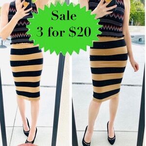 Forever 21 pencil Skirt striped stretchy tube wiggle BODYCON BLACK tan curvy M